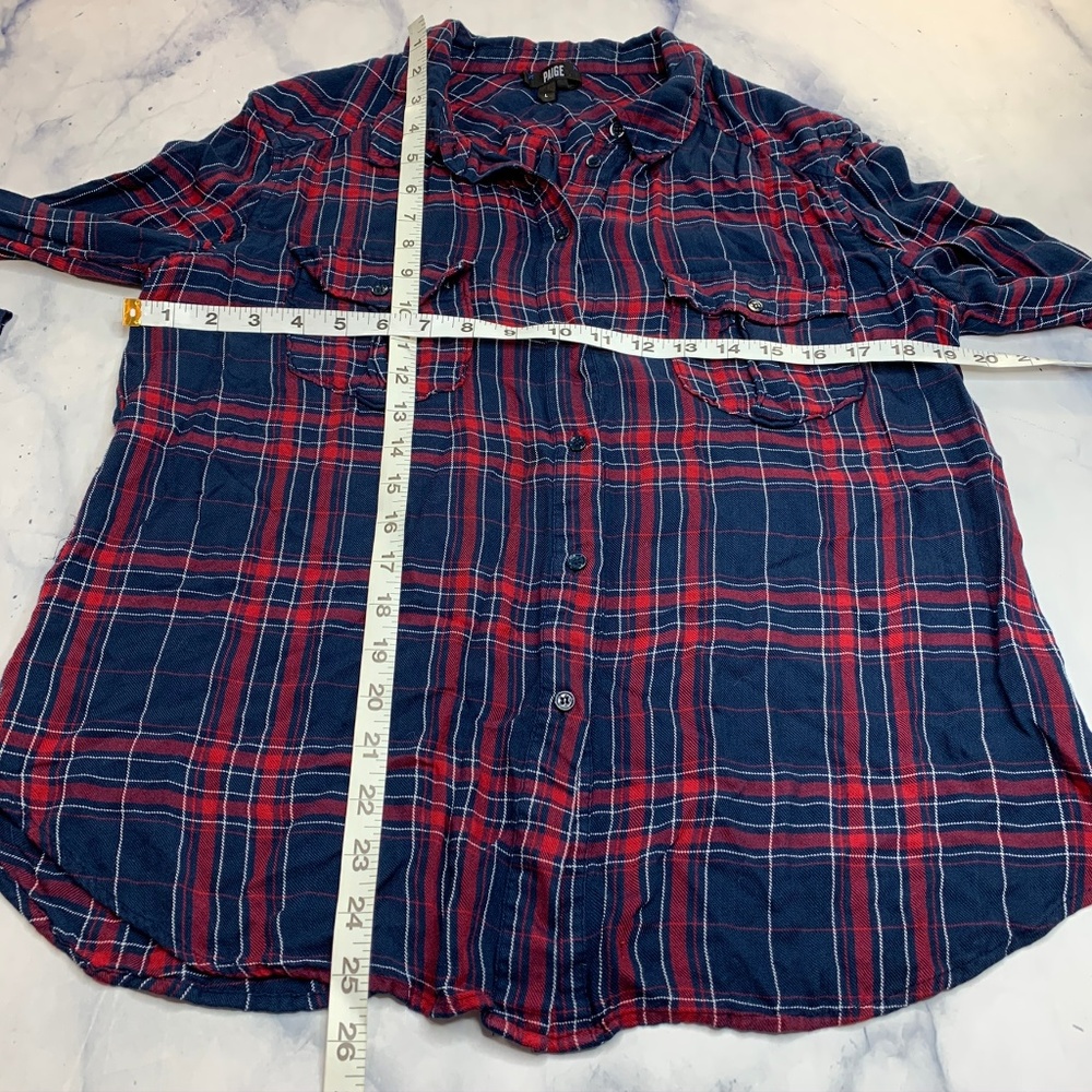 Paige Mya Shirt Dark Ink Blue Red Button Up Blouse - Picture 6 of 8